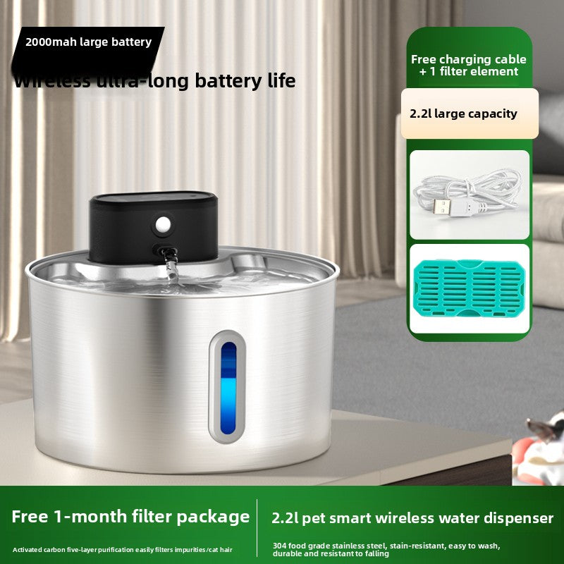 Wireless Pet Water Dispenser Stainless Steel Automatic Cat Fountain