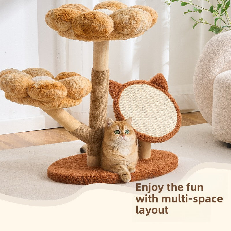 Solid Wood Cat Climbing Tree with Scratching Board