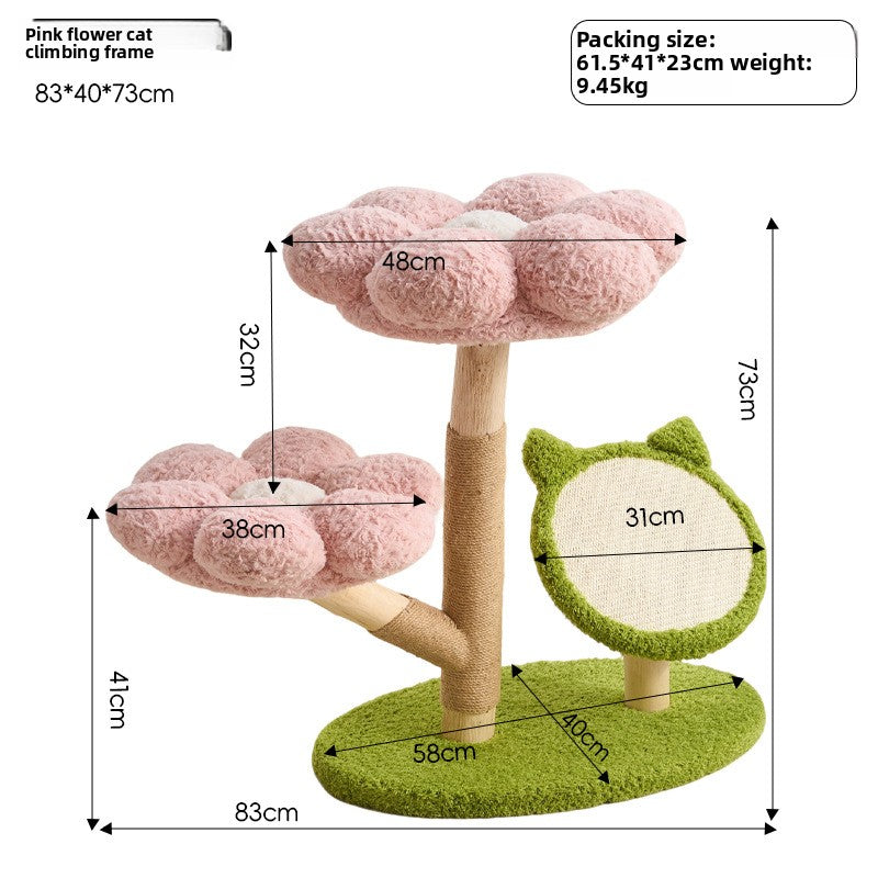 Solid Wood Cat Climbing Tree with Scratching Board