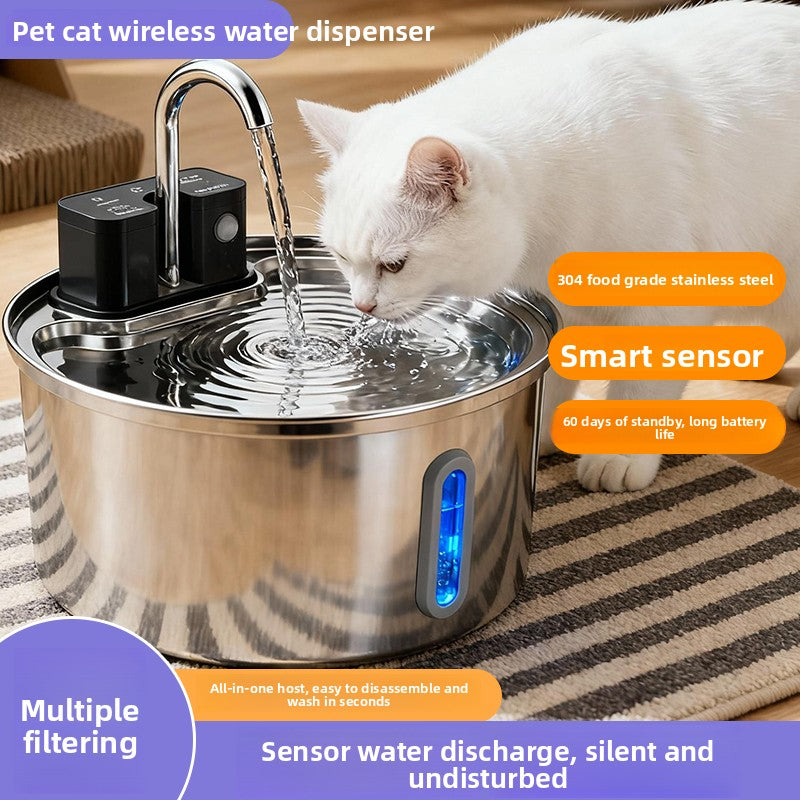 Wireless Pet Water Dispenser Stainless Steel Automatic Cat Fountain