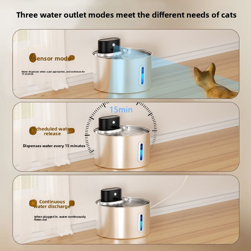 Wireless Pet Water Dispenser Stainless Steel Automatic Cat Fountain